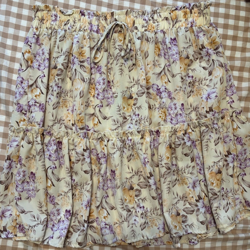 Hayden Cream and Purple Floral A-Line Skirt